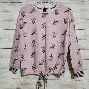 Disneyland Mickey Minnie Mouse Graphic Lightweight Knit Sweater Purple Womens M